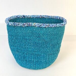 10"Kenyan Kiondo Handmade Sisal Basket Beaded Decorative Storage Plant Container